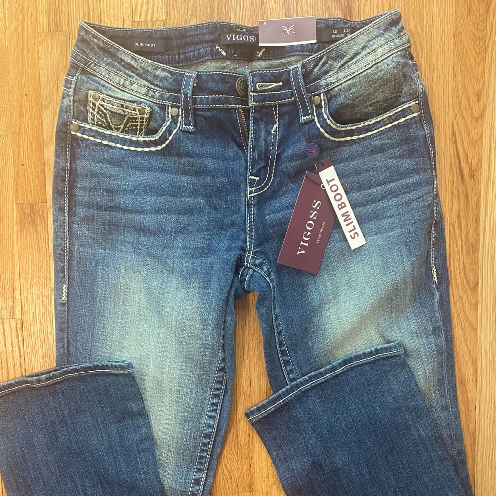 NWT Vigoss Heritage Fit Slim Boot denim size 8
